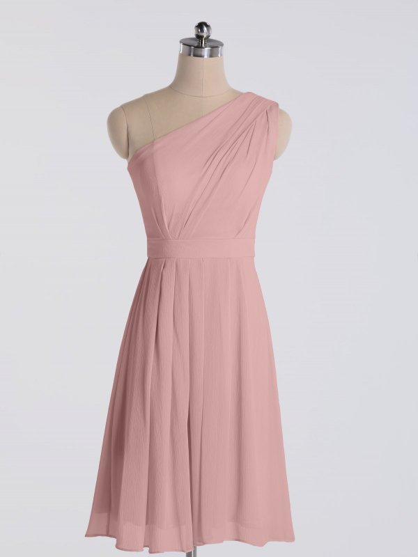 Knee Length Short One Shoulder Crinkle Chiffon Bridesmaid Dress AB202083