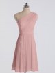 Knee Length Short One Shoulder Crinkle Chiffon Bridesmaid Dress AB202083