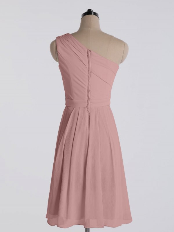 Knee Length Short One Shoulder Crinkle Chiffon Bridesmaid Dress AB202083