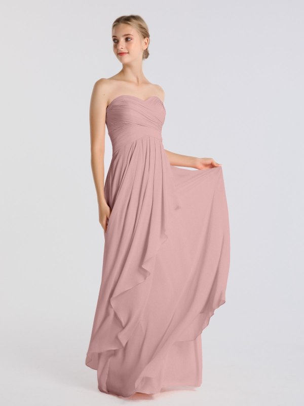 Strapless Sweetheart Neckline Long Crinkle Chiffon Dress AB202152