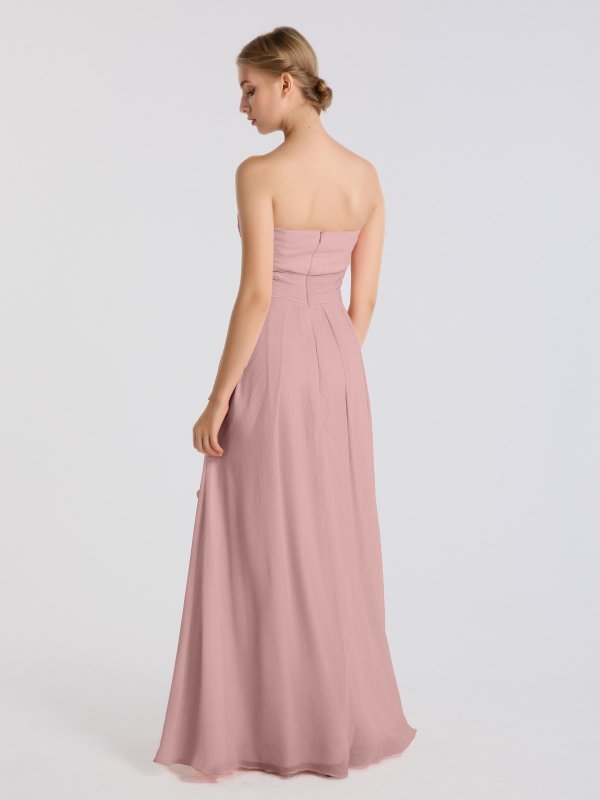 Strapless Sweetheart Neckline Long Crinkle Chiffon Dress AB202152