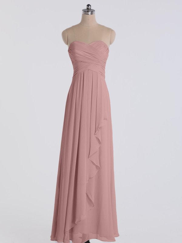 Strapless Sweetheart Neckline Long Crinkle Chiffon Dress AB202152