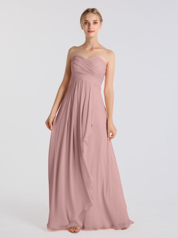 Strapless Sweetheart Neckline Long Crinkle Chiffon Dress AB202152