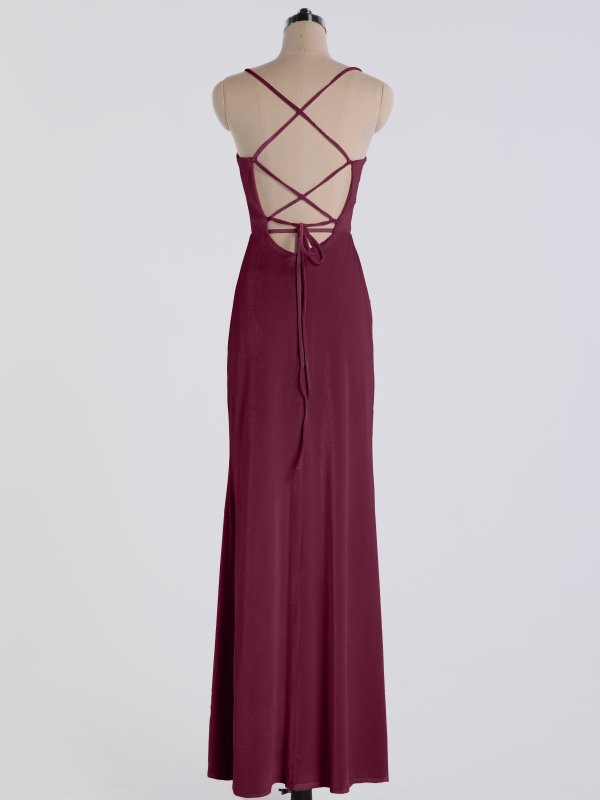 Long Sheath Scoop Neck Dress with Satin Straps AB202108