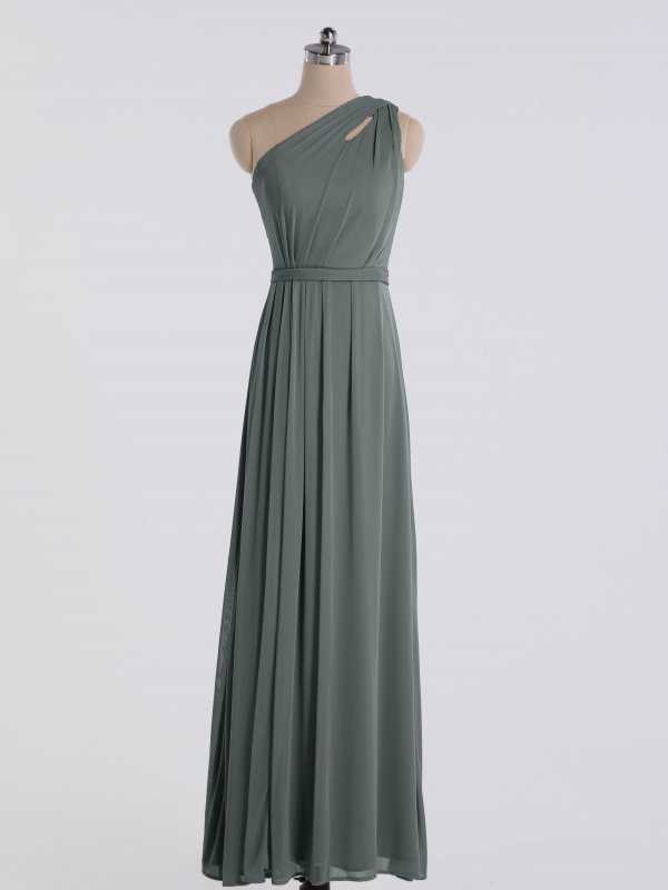 Elegant One Shoulder Long Stretch Mesh Bridesmaid Dress AB202046