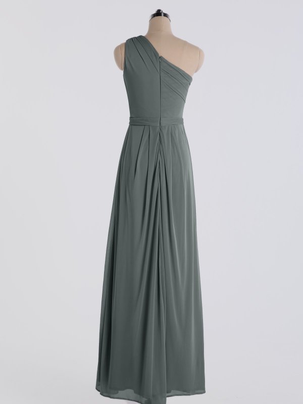 Elegant One Shoulder Long Stretch Mesh Bridesmaid Dress AB202046