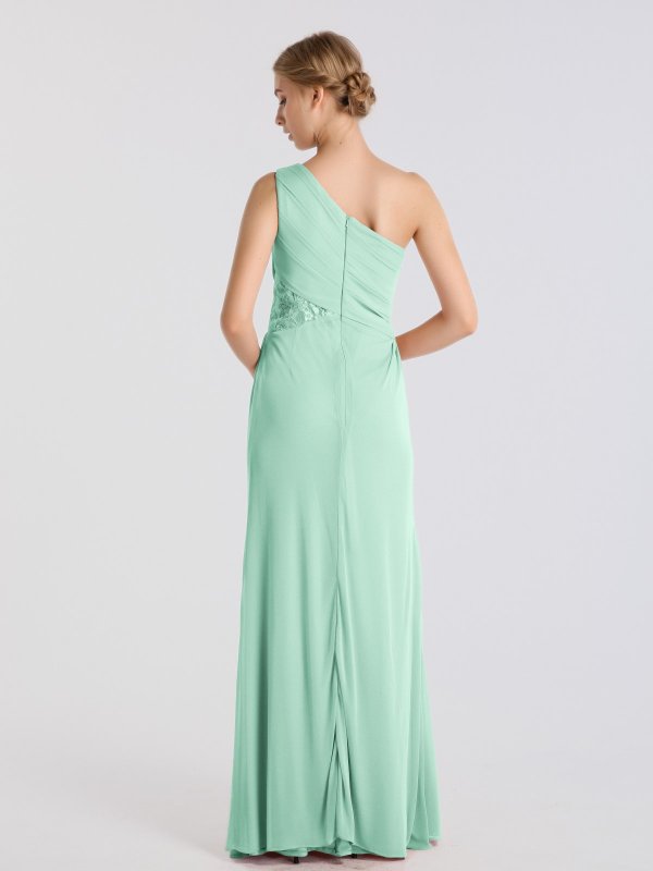 Fashion One-Shoulder Long Lace Insert Mesh Dress AB202068