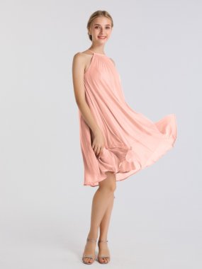 High-Low Satin Bridesmaid Dress with Pockets F19623