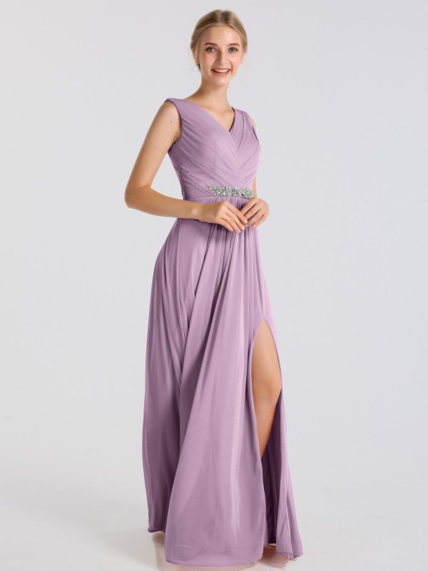 Long Mesh Dress With Tank V-Neck And Beaded Waistband AB202051