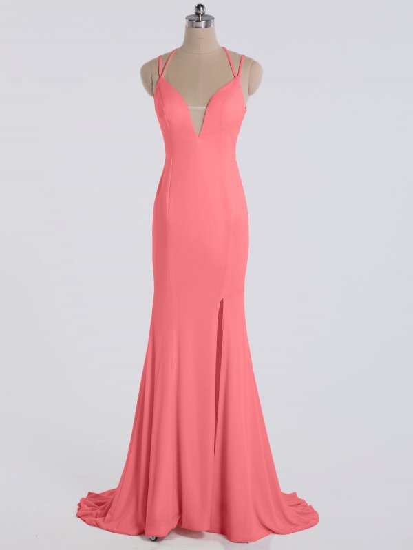 Sexy Long Open Back Fitted Jersey Prom Party Gown AB202169