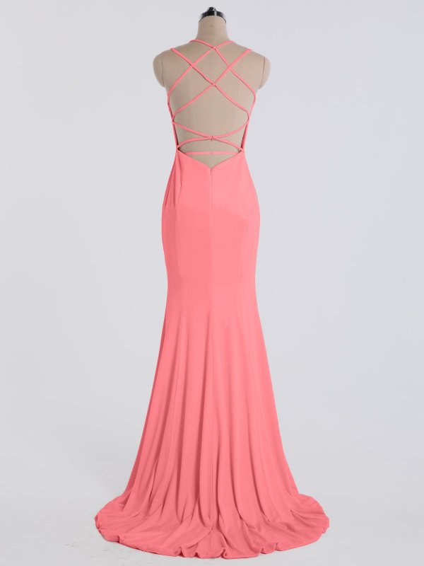 Sexy Long Open Back Fitted Jersey Prom Party Gown AB202169