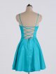 Short Scoop Neckline Satin Party Gown with Spaghetti Straps AB202175