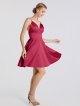 V Neck Bodice Short Satin Cocktail Party Dress AB202179