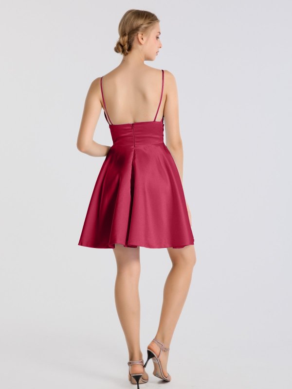 V Neck Bodice Short Satin Cocktail Party Dress AB202179