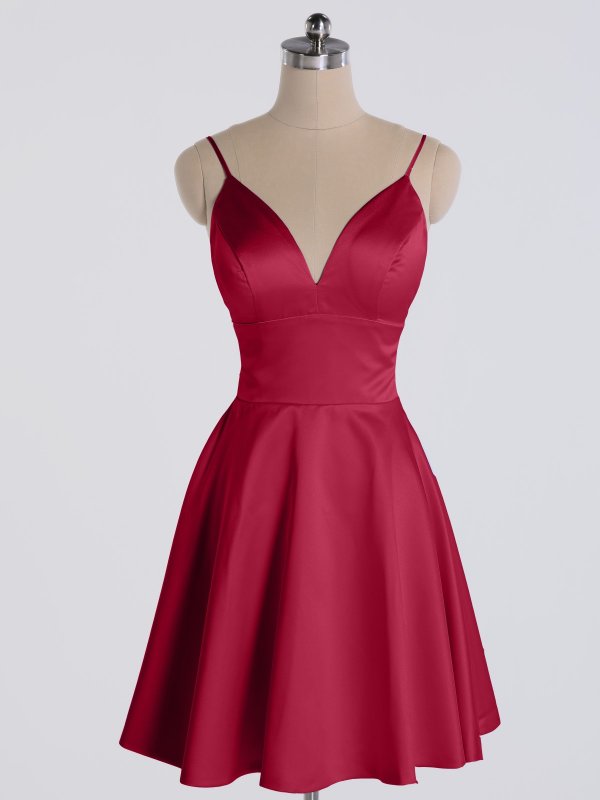 V Neck Bodice Short Satin Cocktail Party Dress AB202179