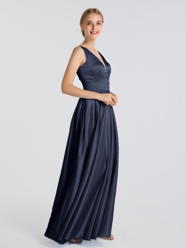 Modern Tank Plung V Neckline Long A-line Satin Prom Party Gown AB202167