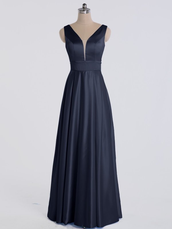 Modern Tank Plung V Neckline Long A-line Satin Prom Party Gown AB202167