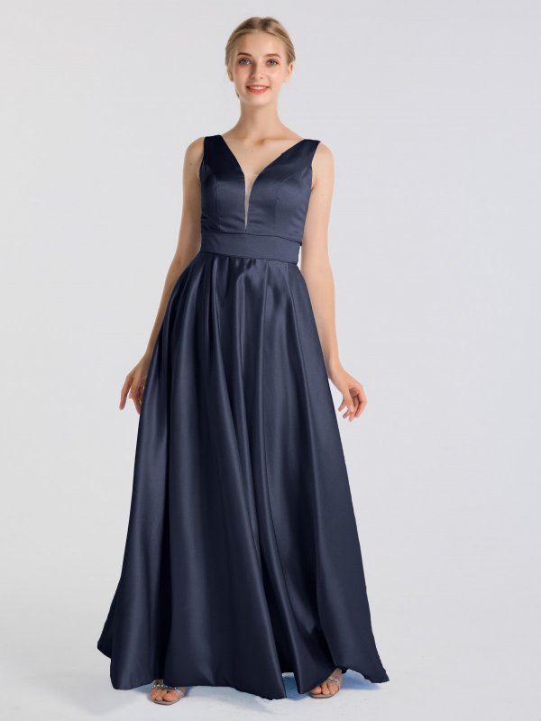 Modern Tank Plung V Neckline Long A-line Satin Prom Party Gown AB202167