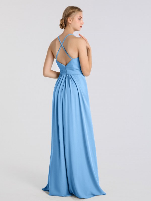 High Neck Long Crepe Bridesmaid Dress Style AB202080