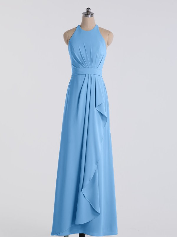 High Neck Long Crepe Bridesmaid Dress Style AB202080