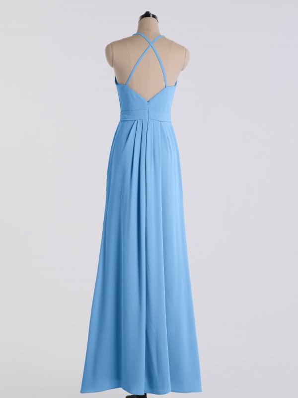 High Neck Long Crepe Bridesmaid Dress Style AB202080