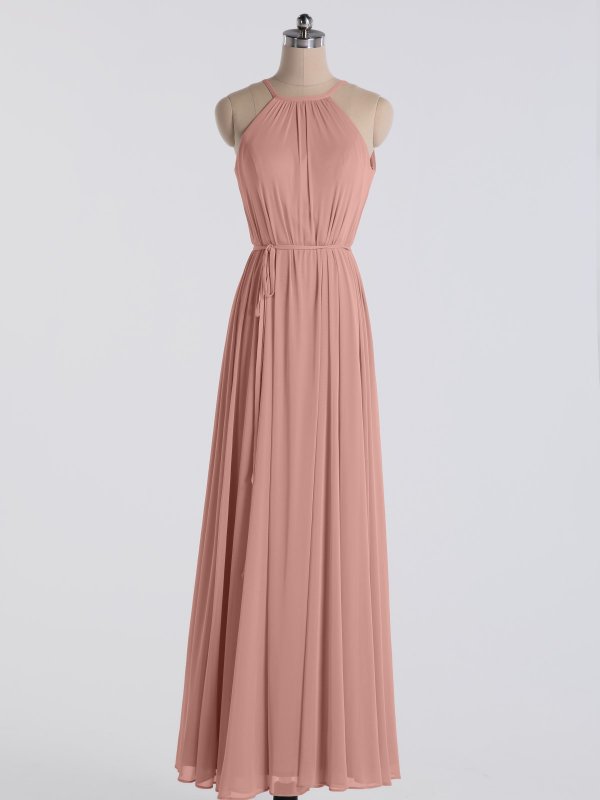 Mesh Bridesmaid Dresses Soft Halter Dress with Slim Sash AB202056