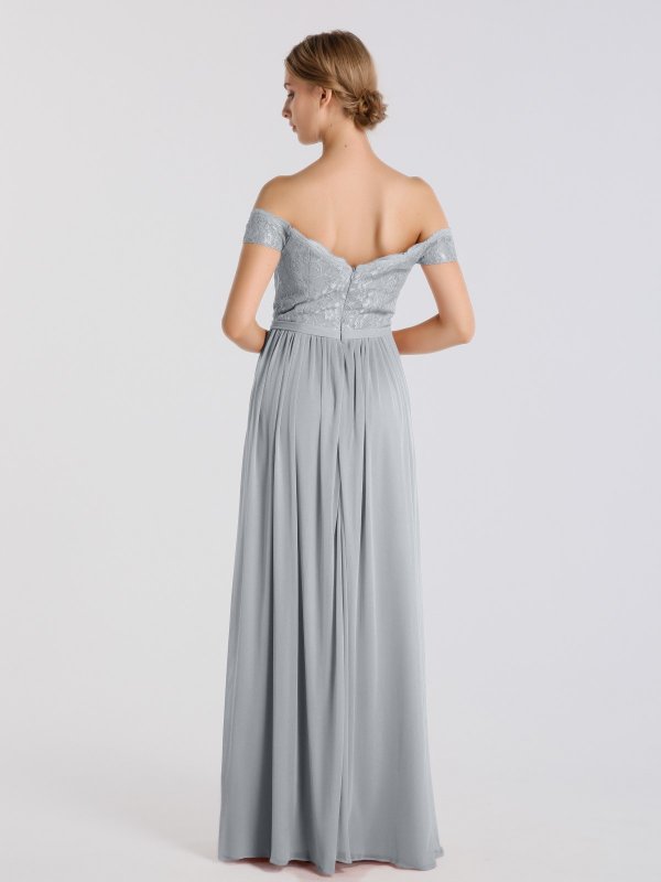 Off-the-Shoulder Lace and Mesh Bridesmaid Dress AB202124