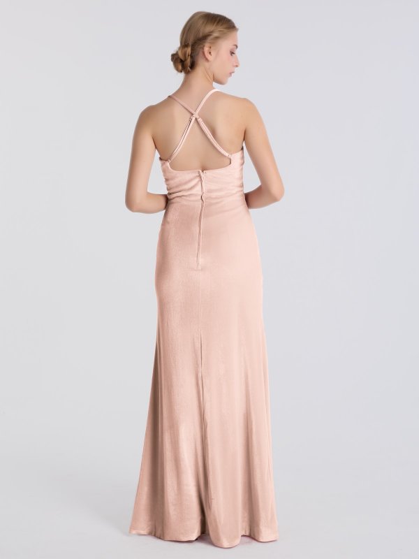 Long Sheath V Neck Velvet Party Gown with Crisscross Back AB202162