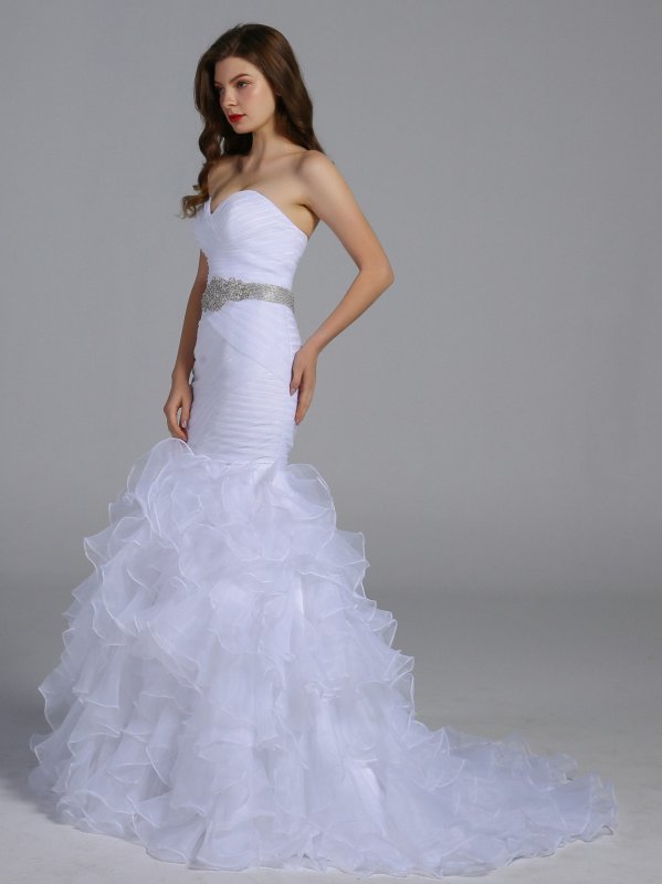 Organza Mermaid Wedding Dress with Ruffled Skirt AB202027