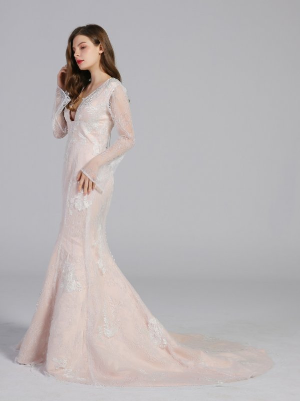 Neckline Bell Sleeve Lace Wedding Dresses AB202025