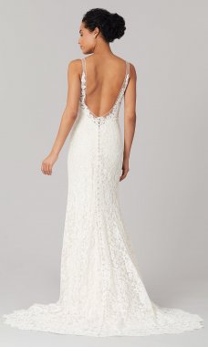 Tina: Open-Back Lace V-Neck Wedding Dress by KL-300124