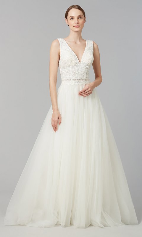 Elizabeth: Lace-Bodice Long Wedding Dress by KL-300126