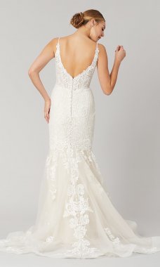 Sheer Plunge Beaded Corset Tall Wedding Dress 4XLSWG865