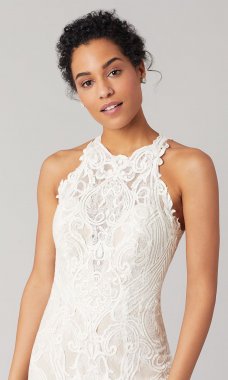 Irene: Lace High-Neck Wedding Dress by KL-300137