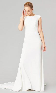Rosa: Crepe Cap-Sleeve Wedding Dress by KL-300146