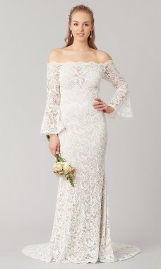 Trinity: Long Bell-Sleeve Wedding Dress by KL-300148