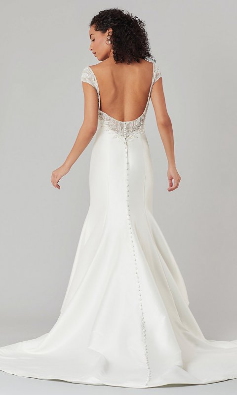 Joan: Cap-Sleeve Long Wedding Dress by KL-300158