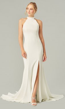 Audrey: High-Neck Ivory Long Wedding Dress KL-300180