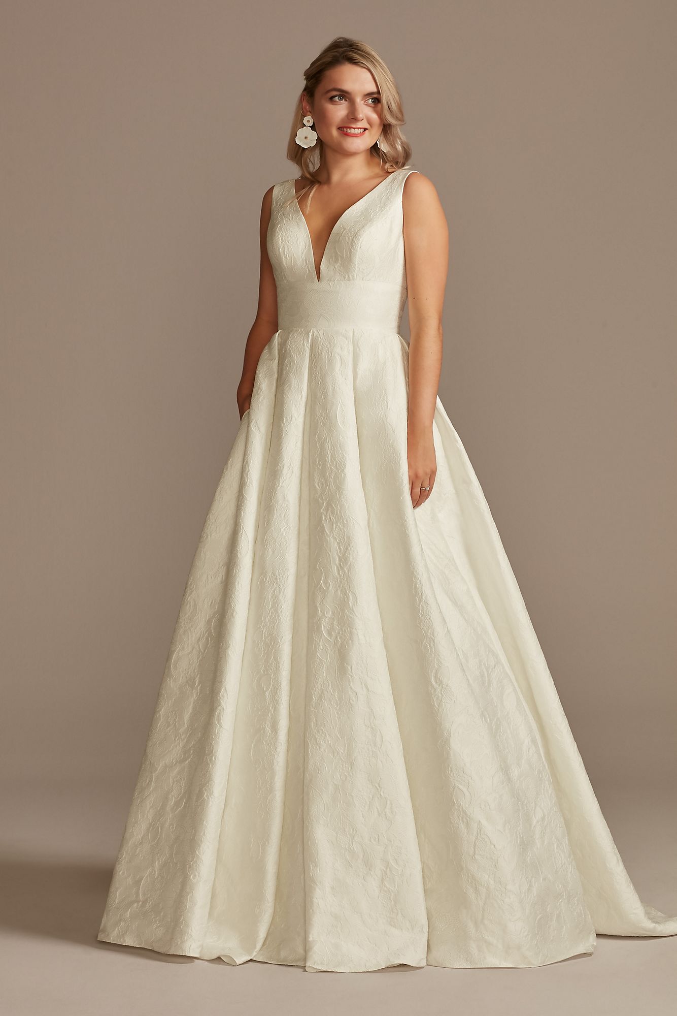 Floral Lace Applique Spaghetti-Strap Wedding Dress