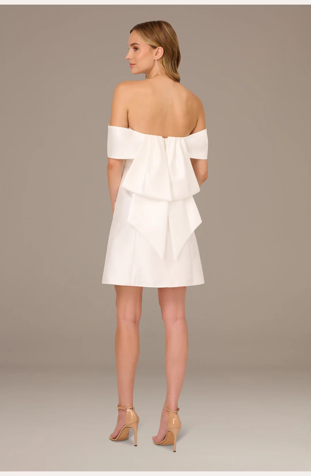 Off-the-Shoulder Mikado Mini Dress with Back Bow STYLE# AP1D105214