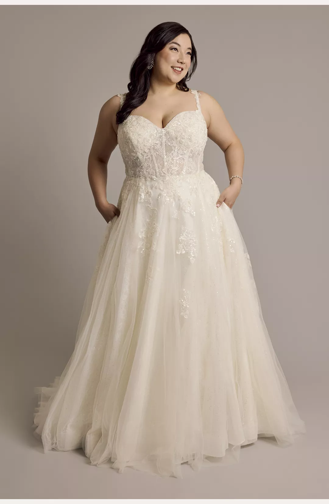 Tulle Tank Ball Gown with Floral Lace Appliques STYLE# CWG1003