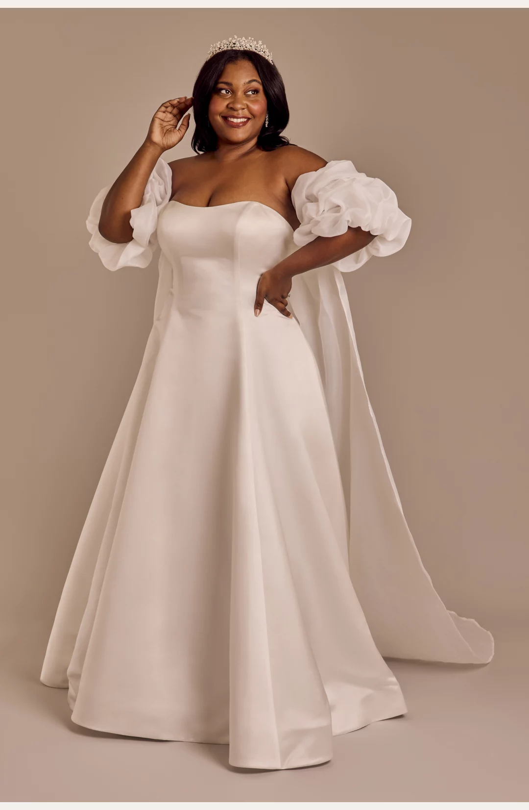 Satin A-Line Wedding Dress with Removable Cape STYLE# CWG1030