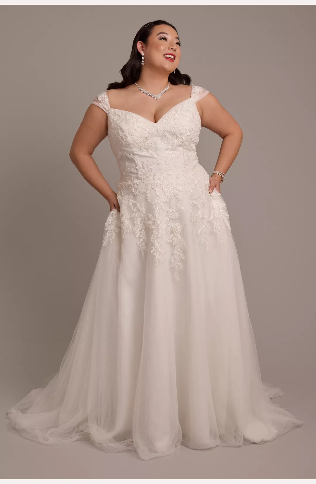 Tulle A-line Wedding Dress with Floral Appliques STYLE# CWG972