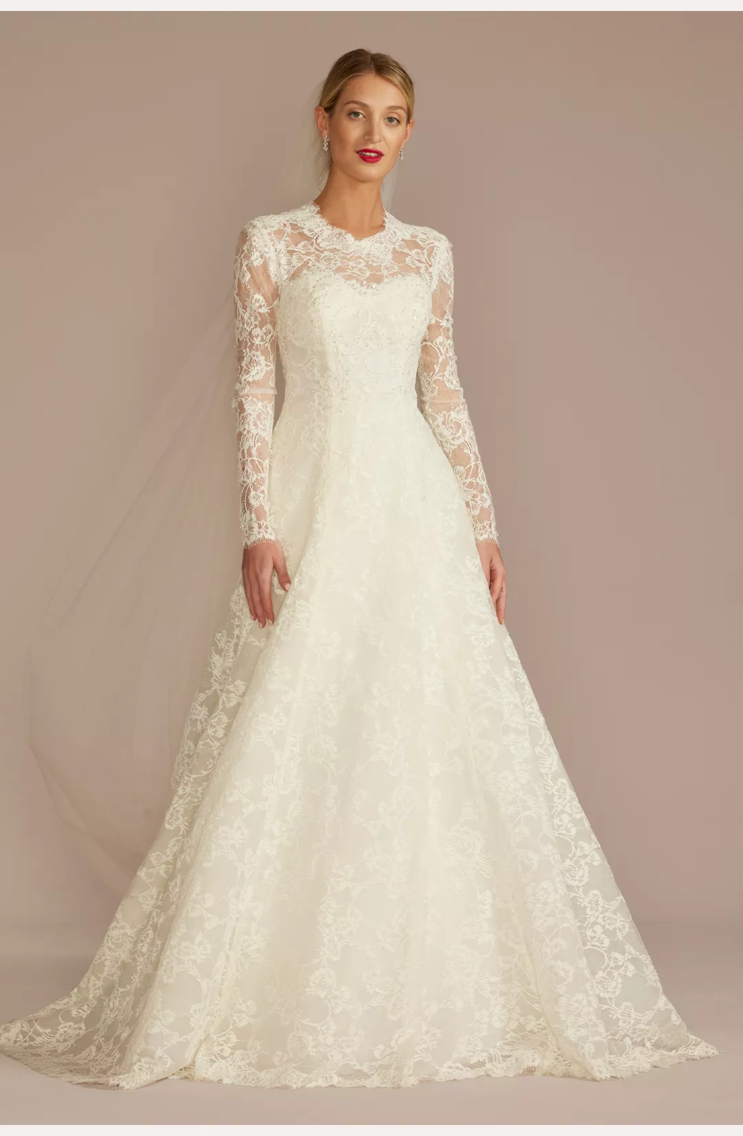 Allover Lace Long Sleeve Mock Neck Wedding Dress STYLE# CWG973