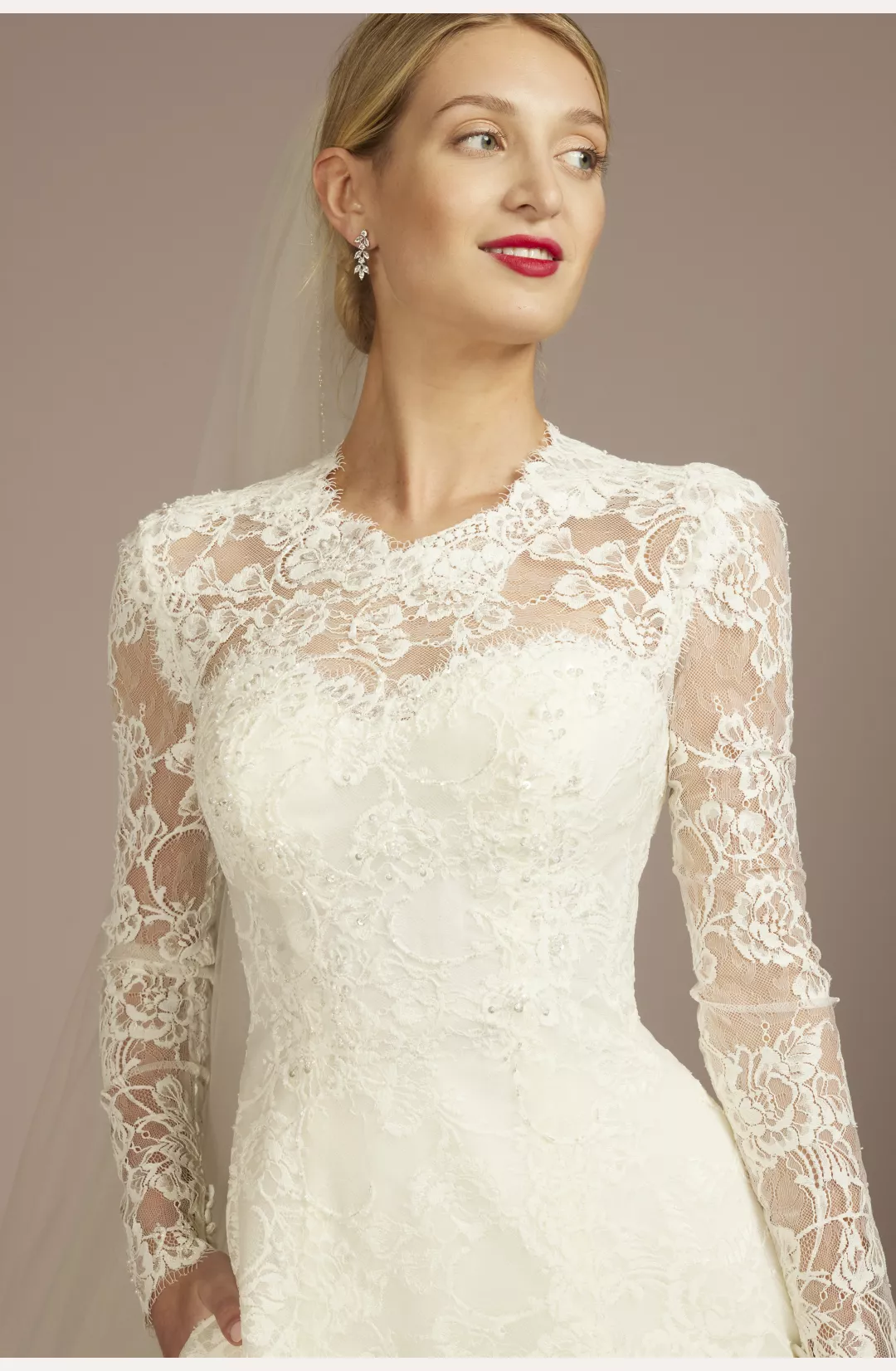 Allover Lace Long Sleeve Mock Neck Wedding Dress STYLE# CWG973