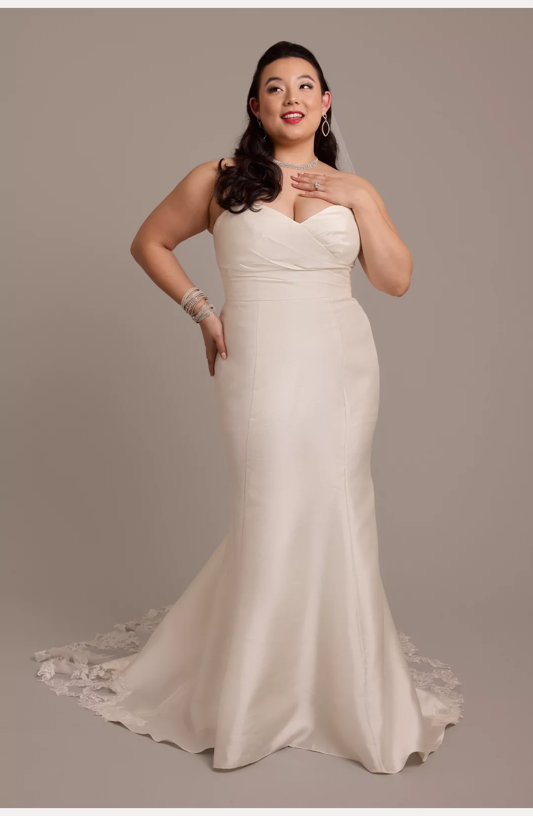 Mikado Trumpet Wedding Dress with Lace Train STYLE# CWG978