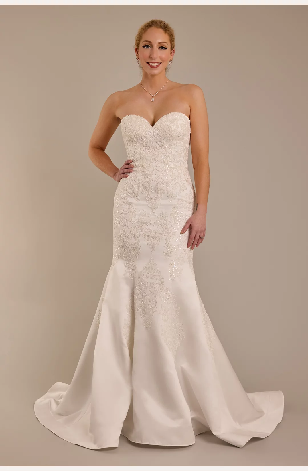 Beaded Satin Strapless Mermaid Wedding Dress STYLE# CWG994