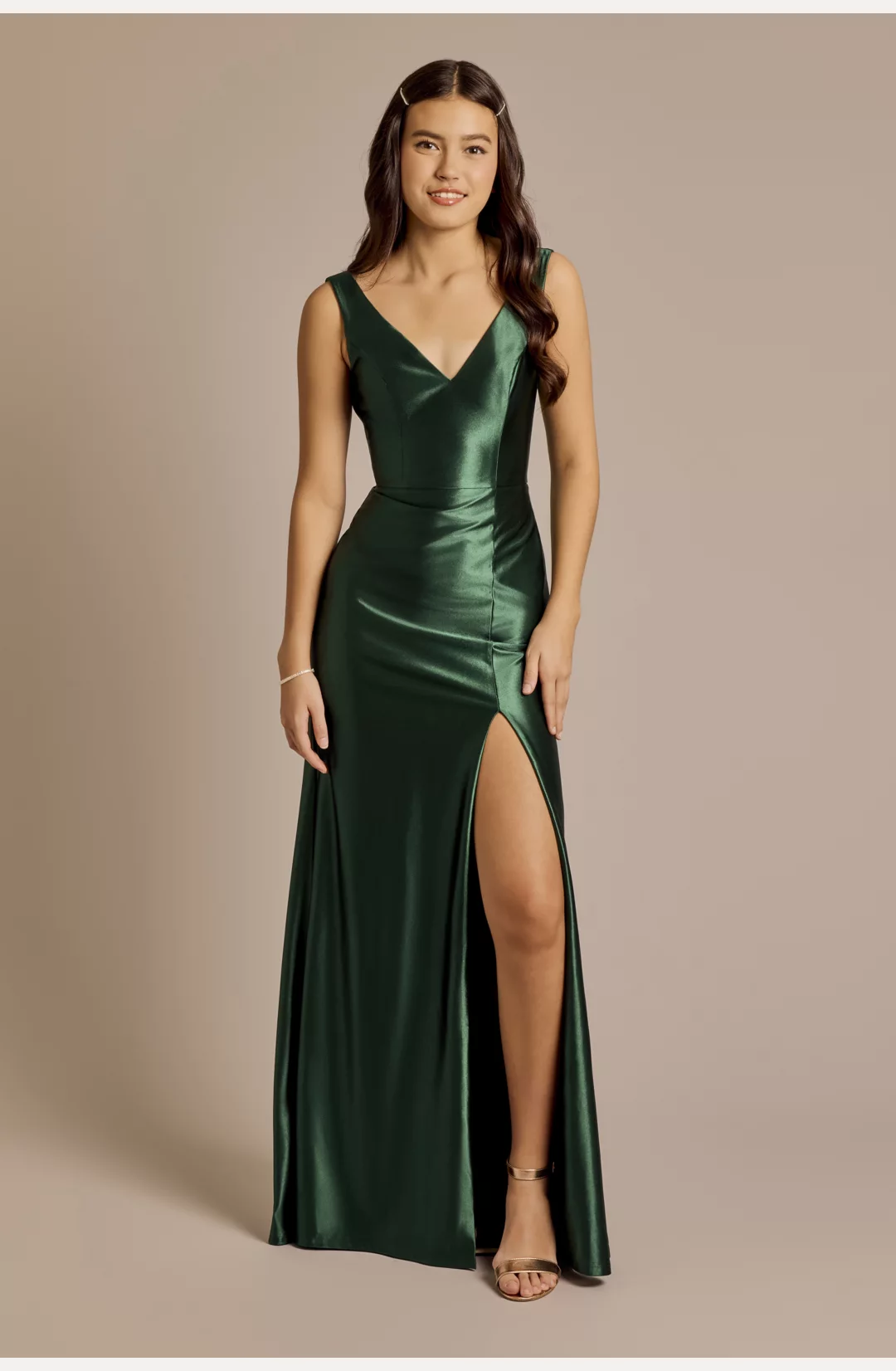 Sculpting Satin Tank V-Neckline Sheath Dress STYLE# D24WBM4188V1