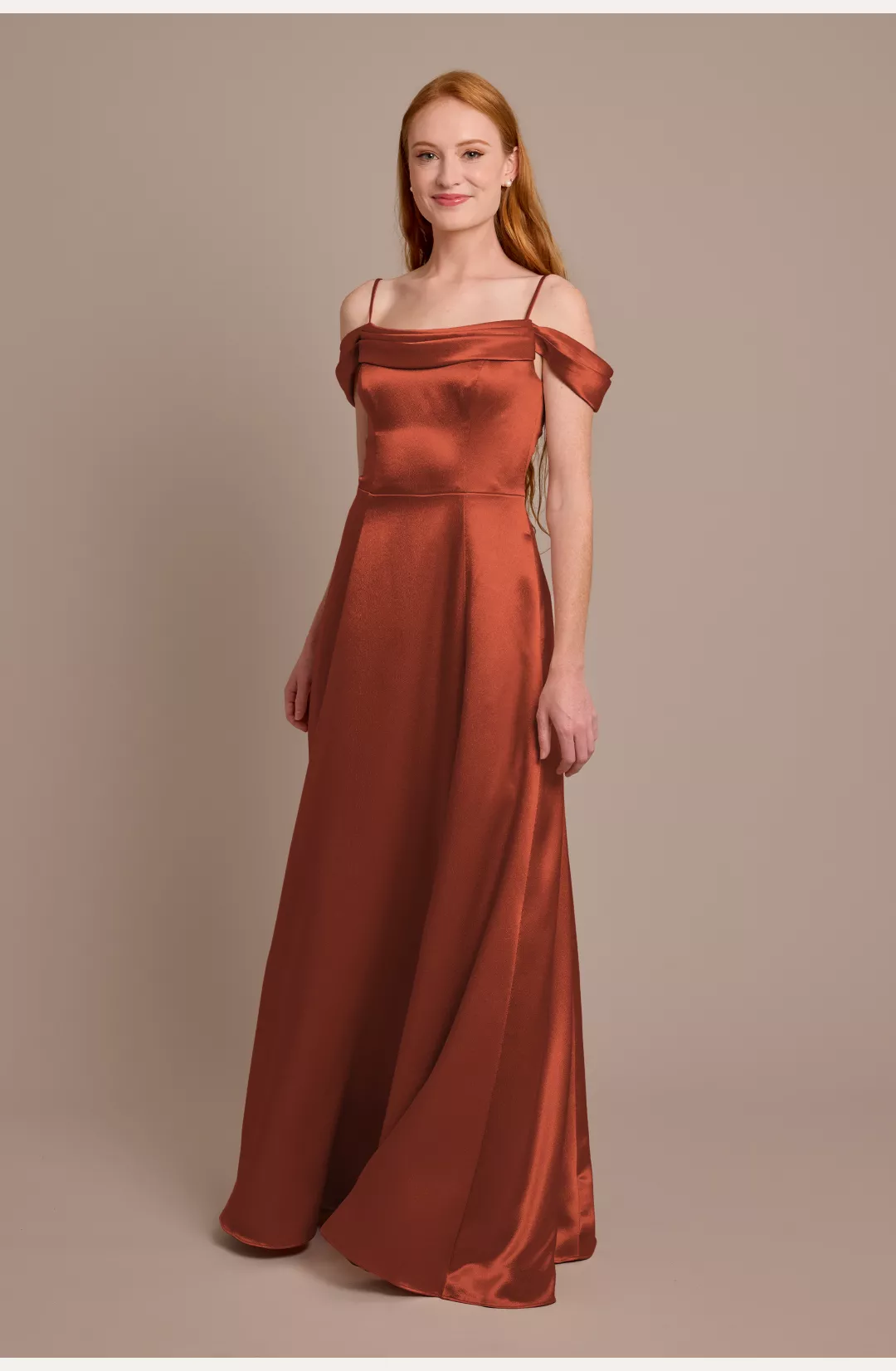 Luxe Charmeuse Off-the-Shoulder Bridesmaid Dress STYLE# F20708