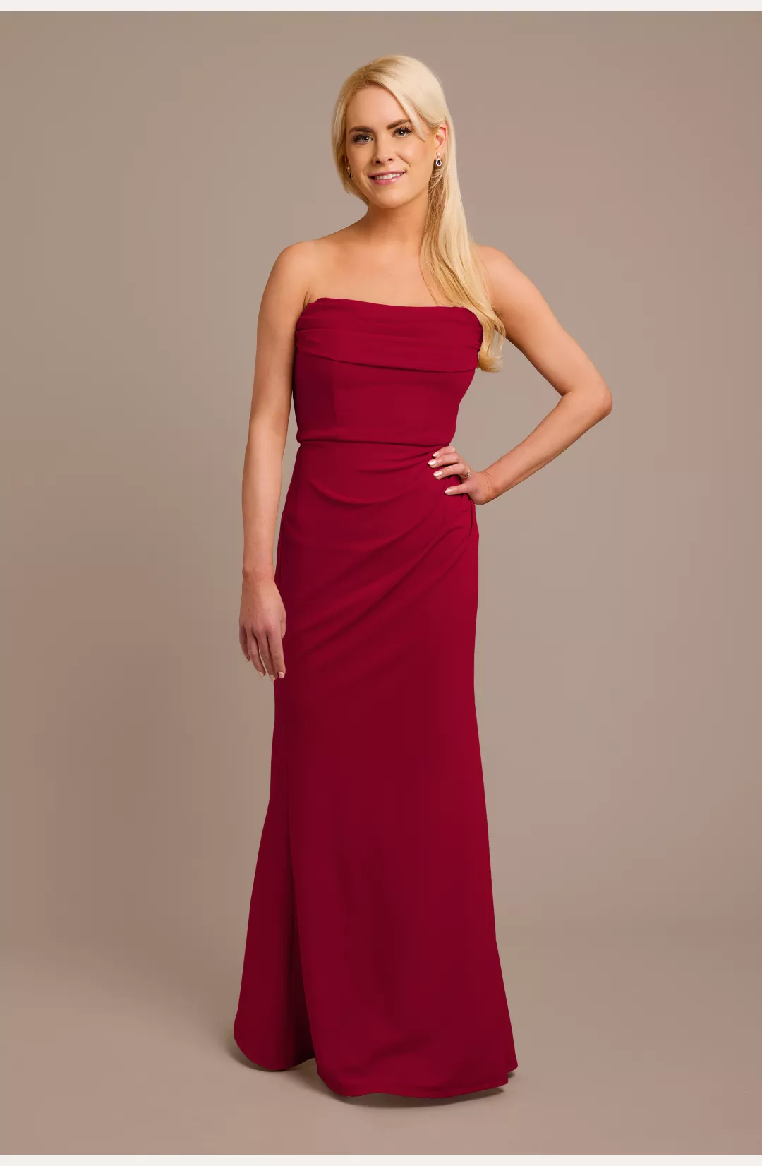 Stretch Crepe Strapless Cowl Neck Bridesmaid Dress STYLE# F20721